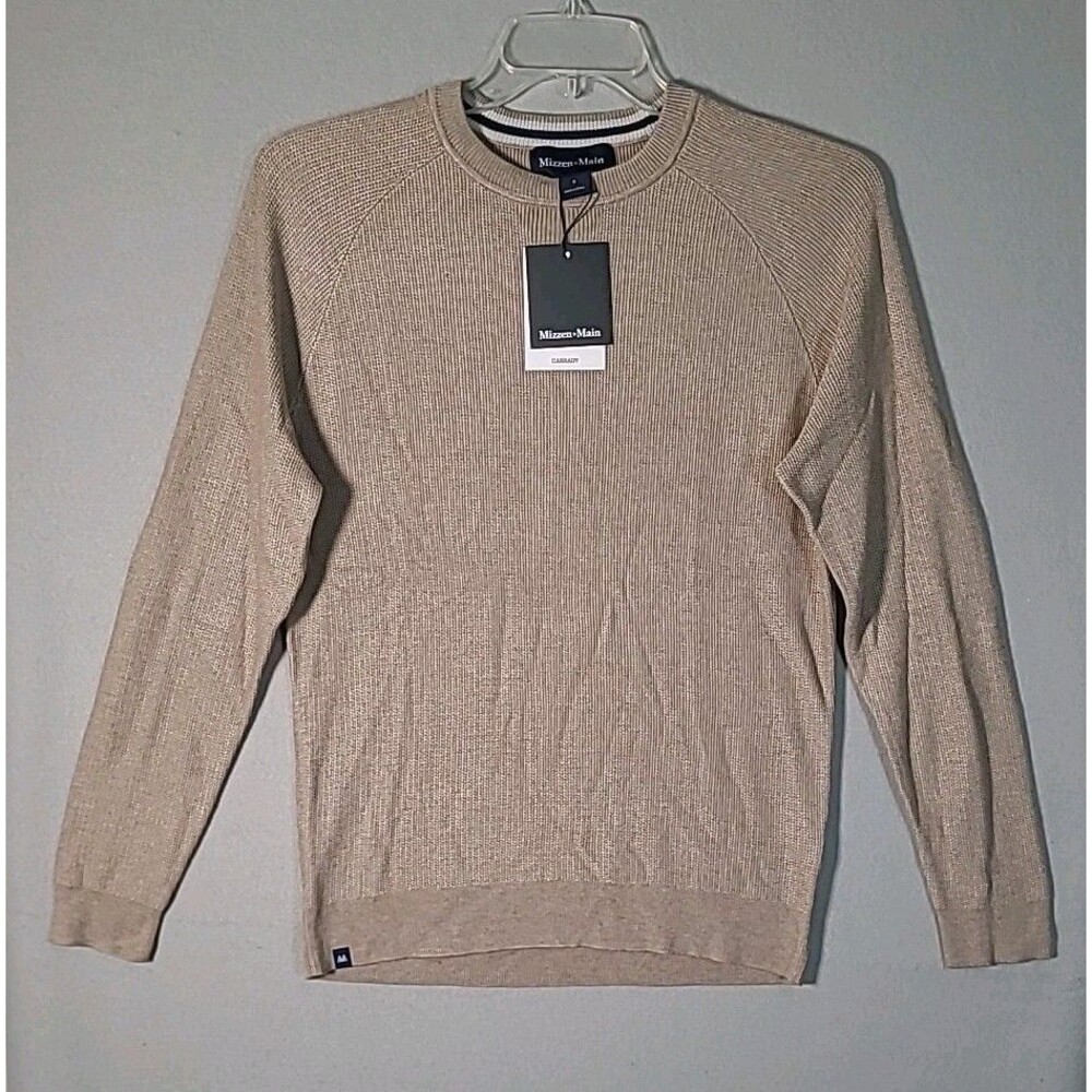 NWT Mizzen + Main Cassady Sweater Mens S Crewneck Tan Beige Casual Preppy Golf